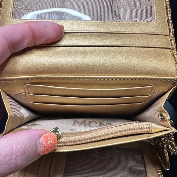 MCM Gold Leather Studded Tri-Fold Wallet- EUC - Picture 8 of 11